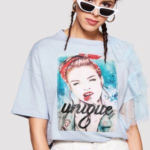 Graphic Print T-shirt Mesh Pearls